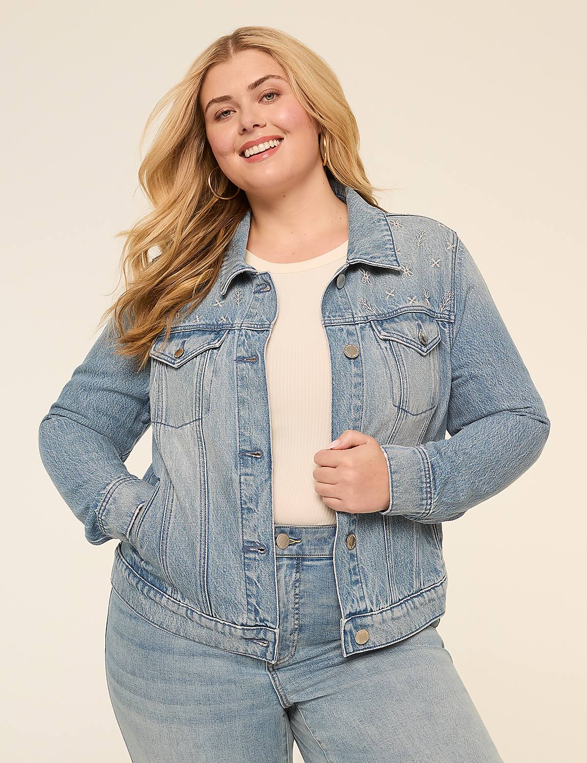Embroidered Denim Trucker Jacket Product Image 1