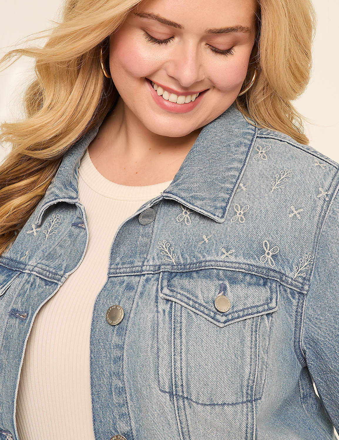 Embroidered Denim Trucker Jacket Product Image 4