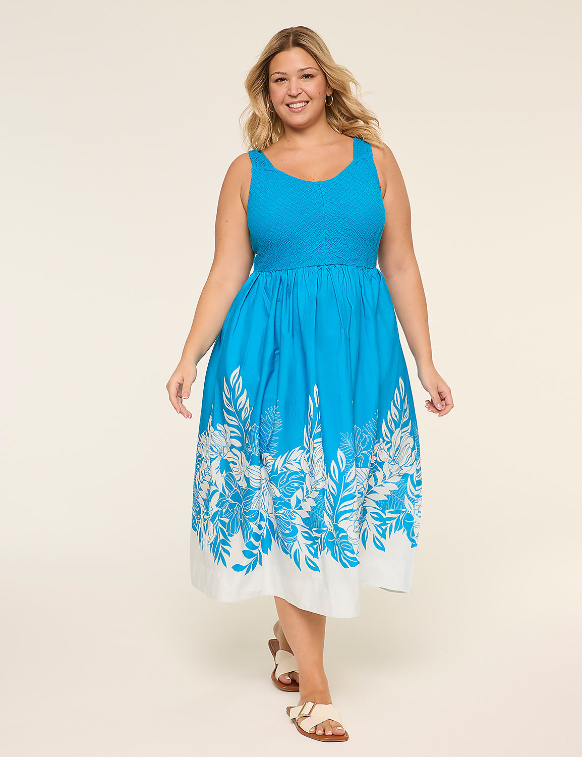 V-Neck Smocked-Bodice Midi Dress Product Image 1