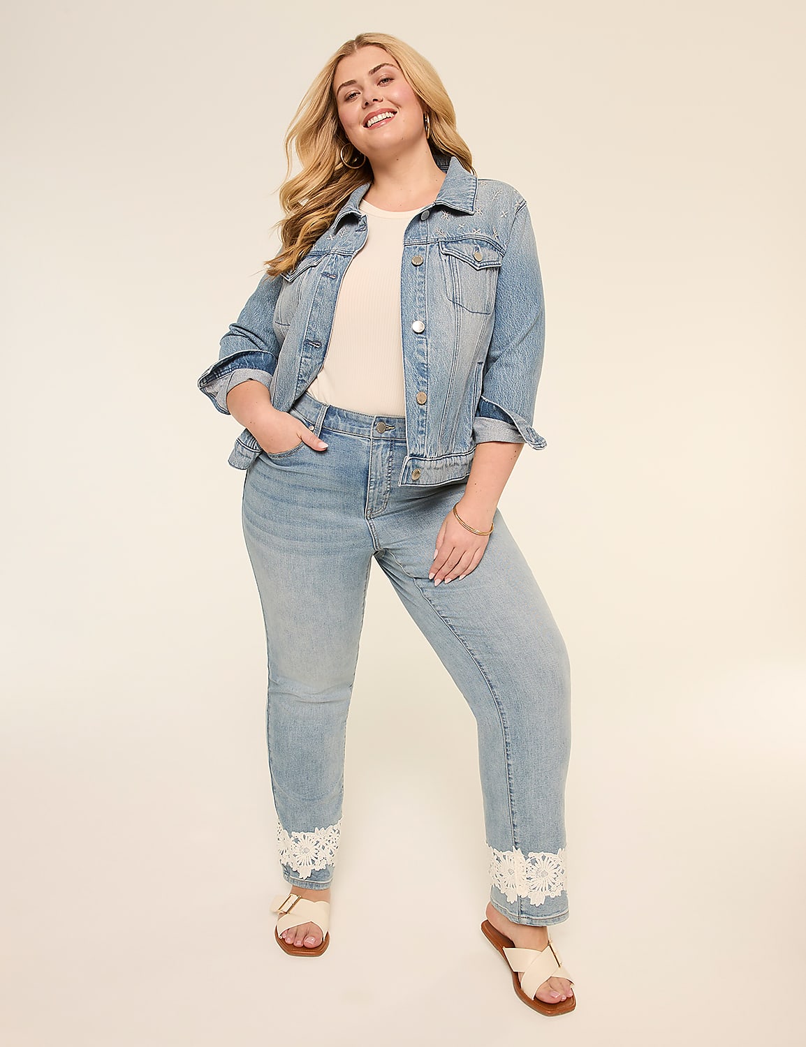 Embroidered Denim Trucker Jacket Product Image 3