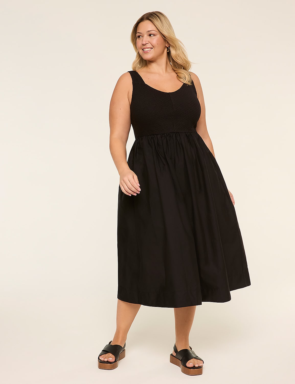 V-Neck Smocked-Bodice Midi Dress Product Image 1
