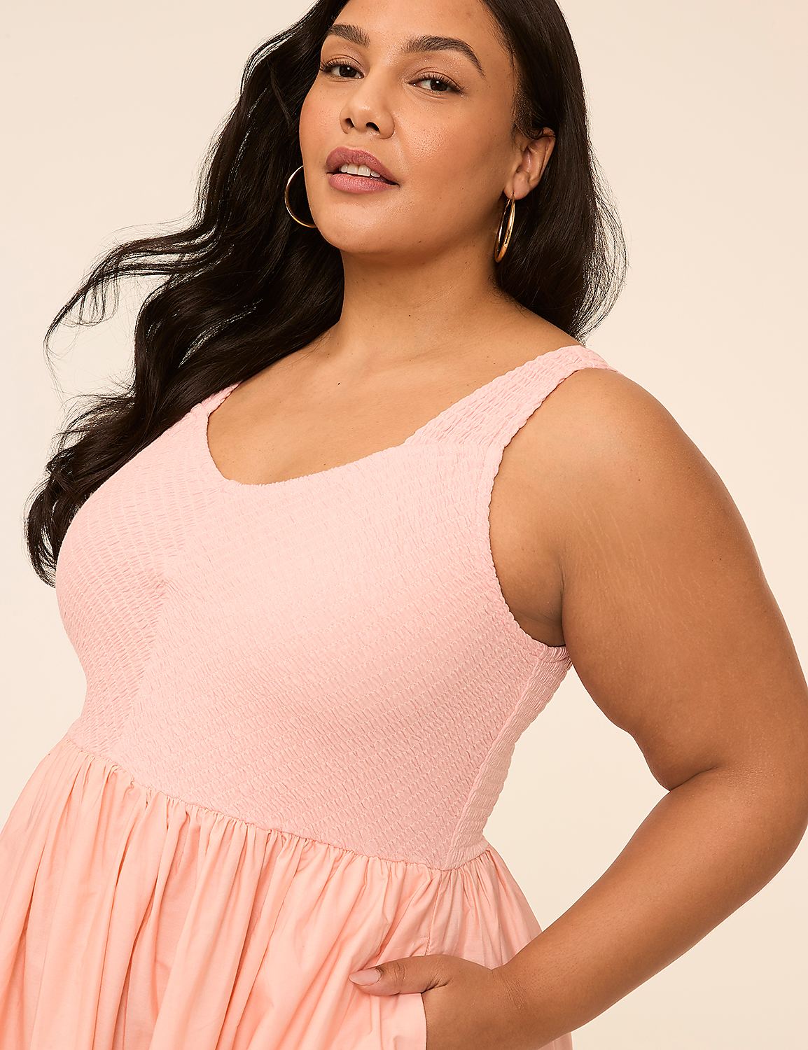V-Neck Smocked-Bodice Midi Dress Product Image 3