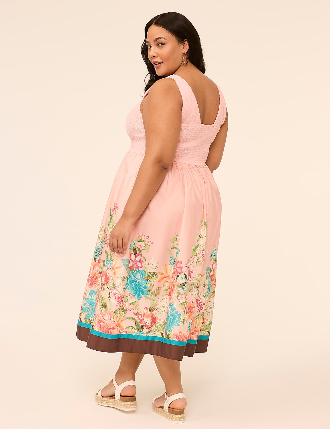 V-Neck Smocked-Bodice Midi Dress Product Image 2