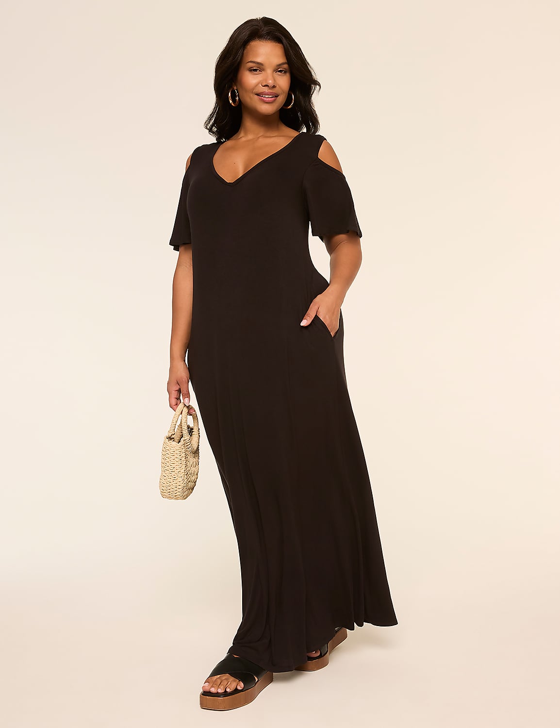 Cold-Shoulder Strappy-Back Maxi Dress Product Image 1