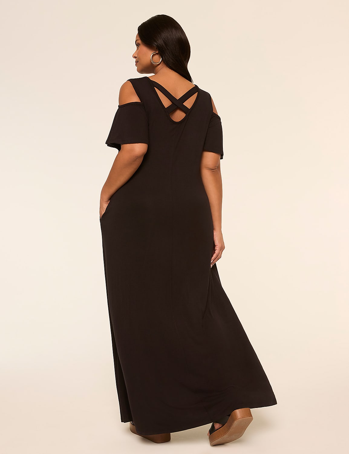 Cold-Shoulder Strappy-Back Maxi Dress Product Image 2