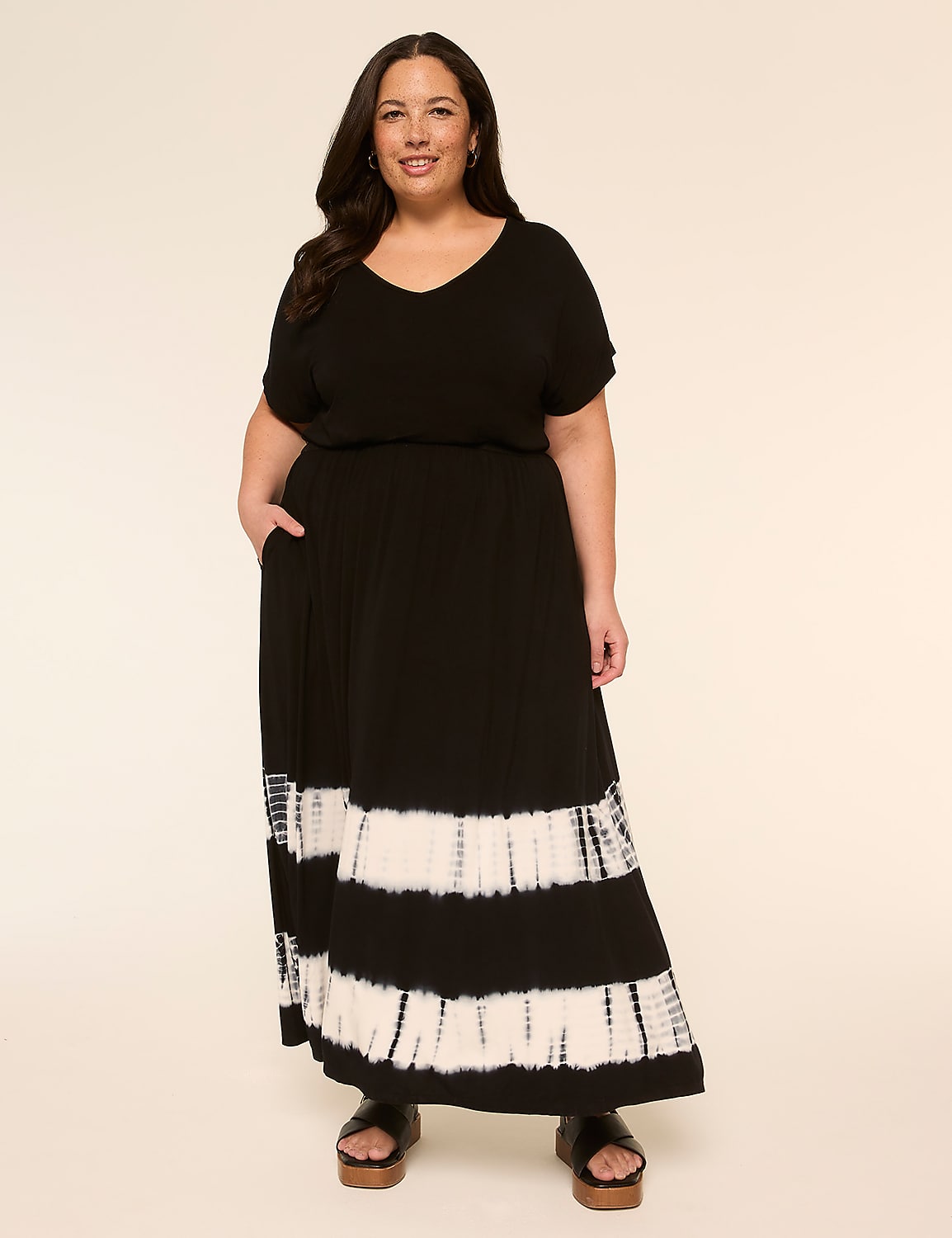 Dolman-Sleeve V-Neck Tie-Dye Dress Product Image 1