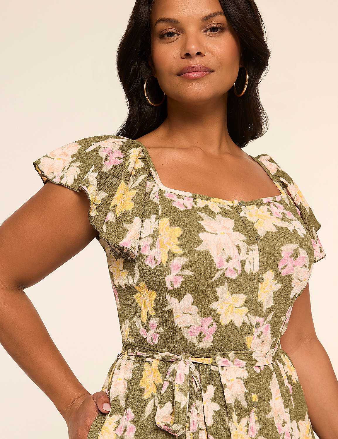 Short-Sleeve Ruffle Tie Waist Midi Dress Product Image 3