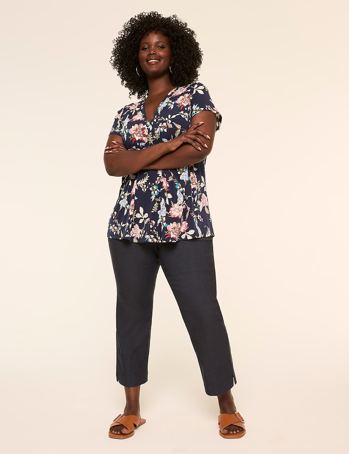 Swing Cap-Sleeve Pleat-Front Top Product Image 3