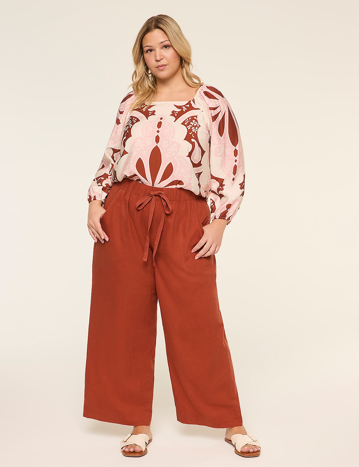 Linen-Blend Wide Leg Pant Product Image 3