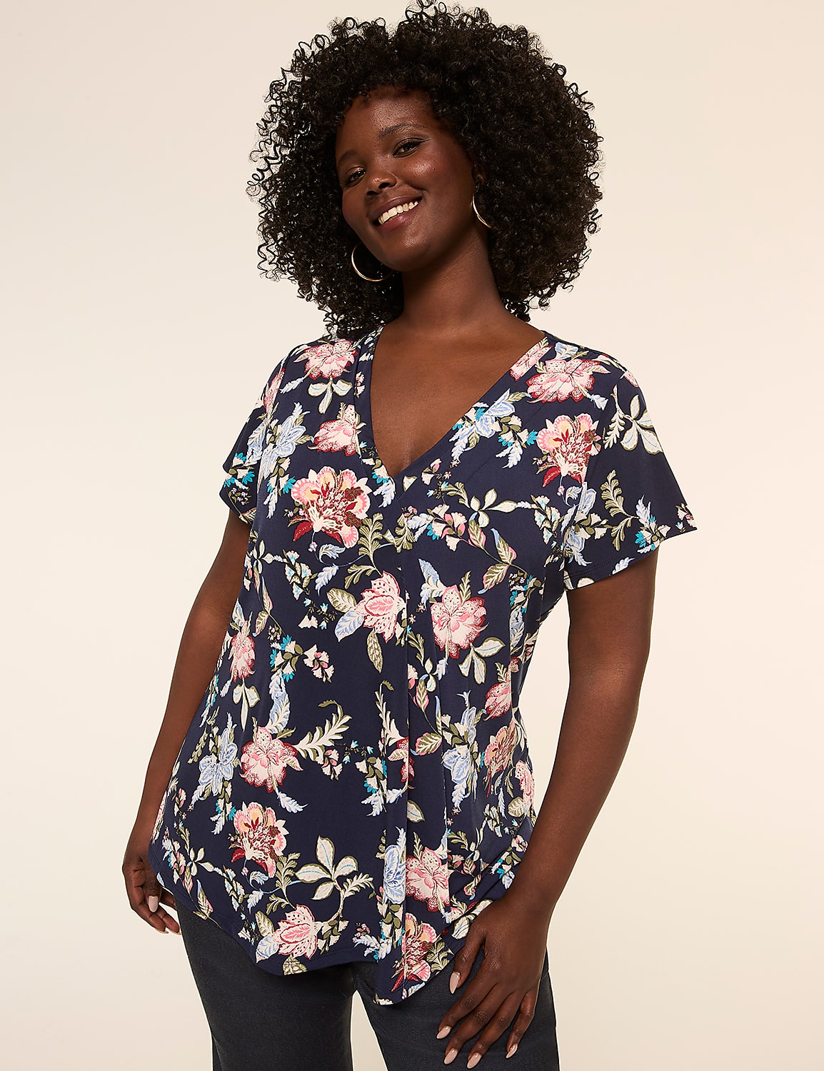 Swing Cap-Sleeve Pleat-Front Top Product Image 1
