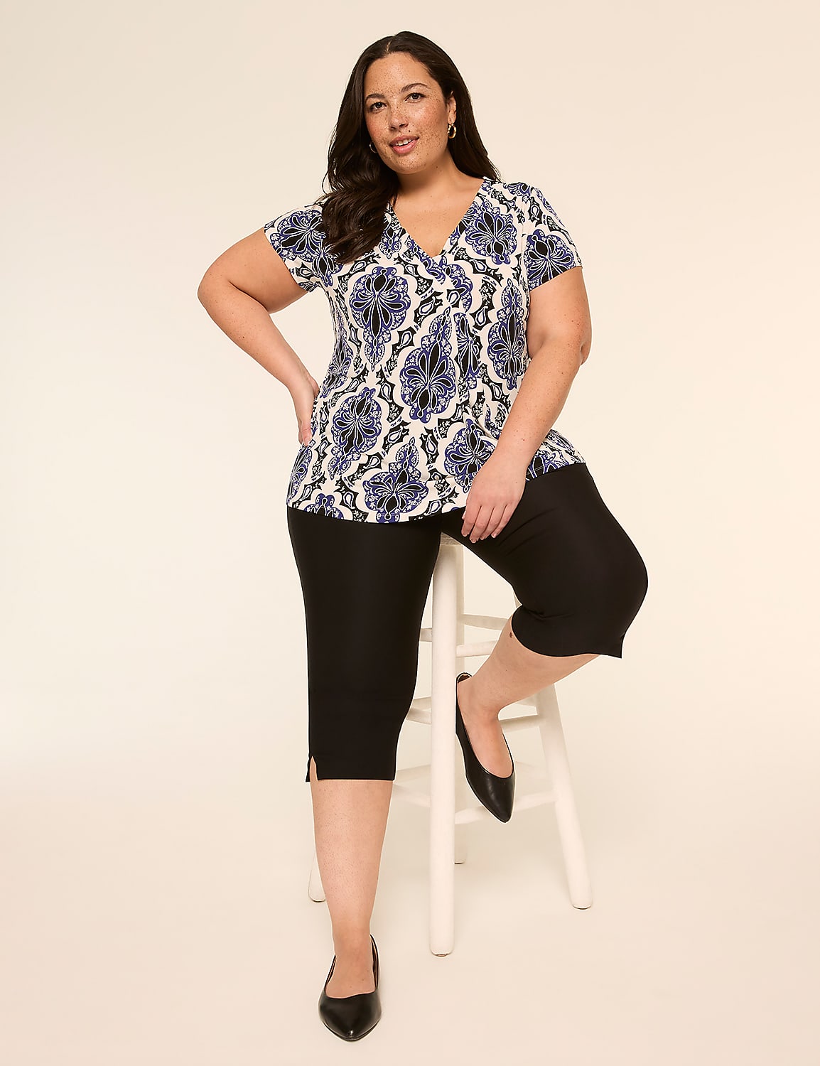 Swing Cap-Sleeve Pleat-Front Top Product Image 5