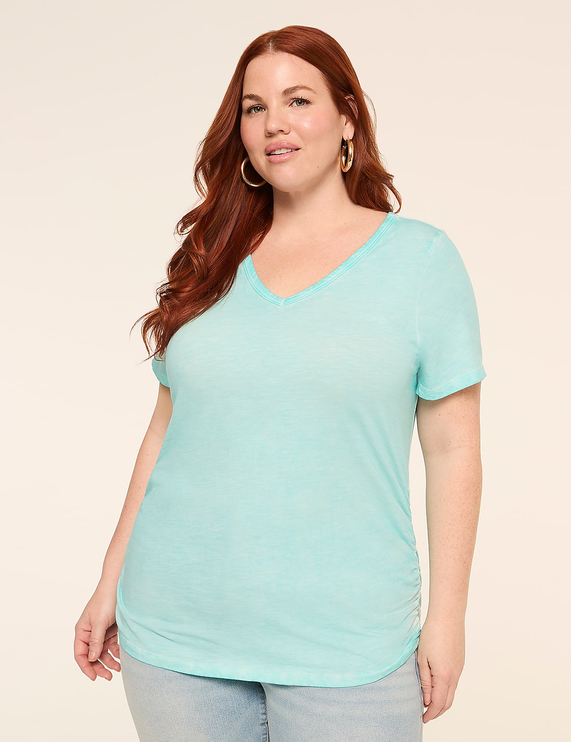 Short-Sleeve V-Neck Side-Ruched Tee Product Image 1