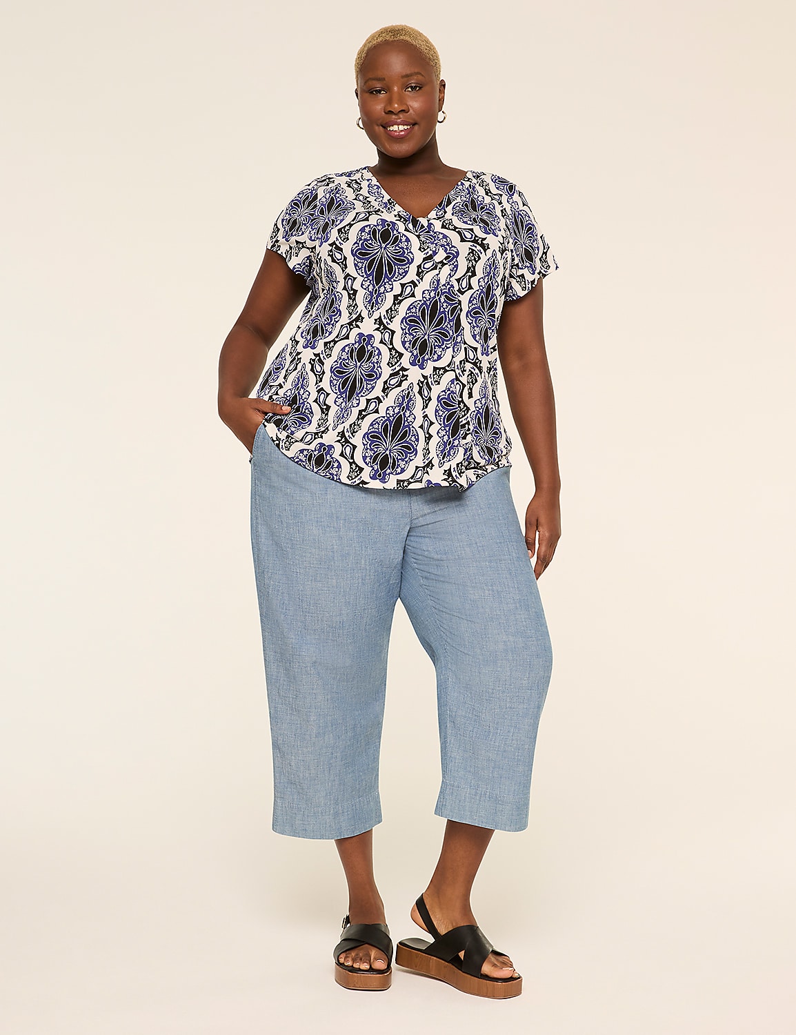 Swing Cap-Sleeve Pleat-Front Top Product Image 3
