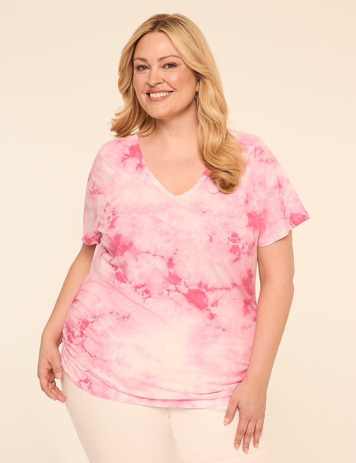 Short-Sleeve V-Neck Side-Ruched Tee Product Image 1
