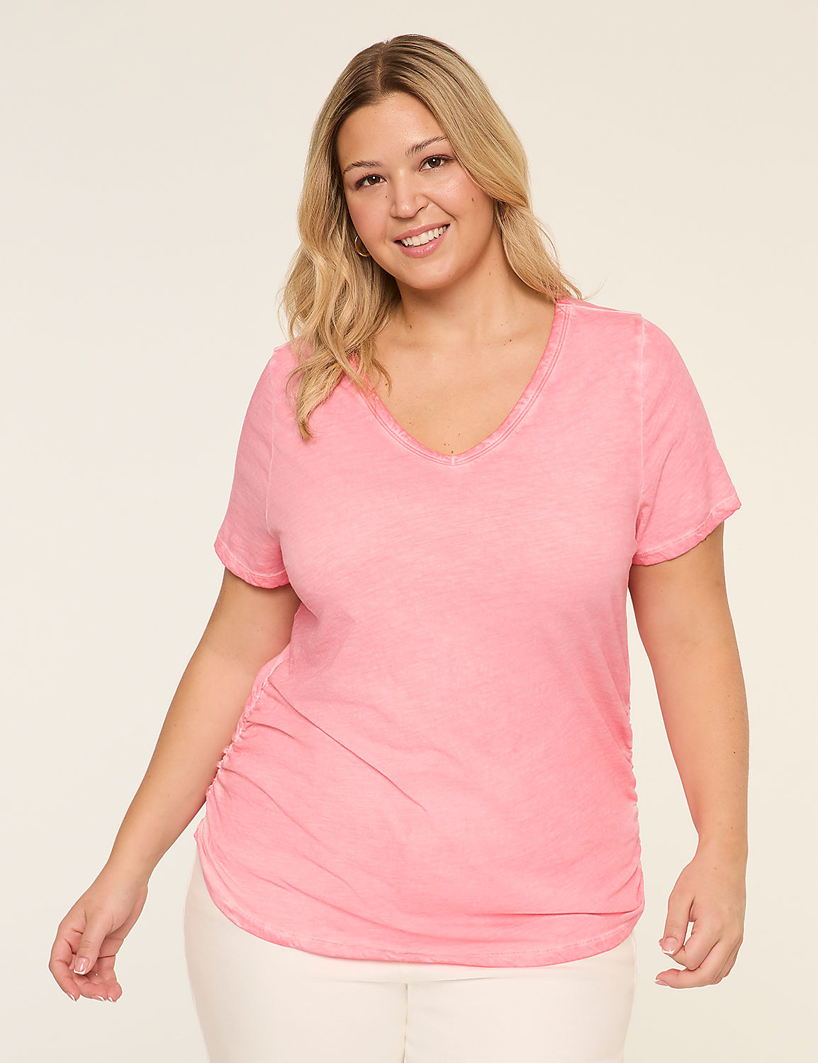 Short-Sleeve V-Neck Side-Ruched Tee Product Image 1