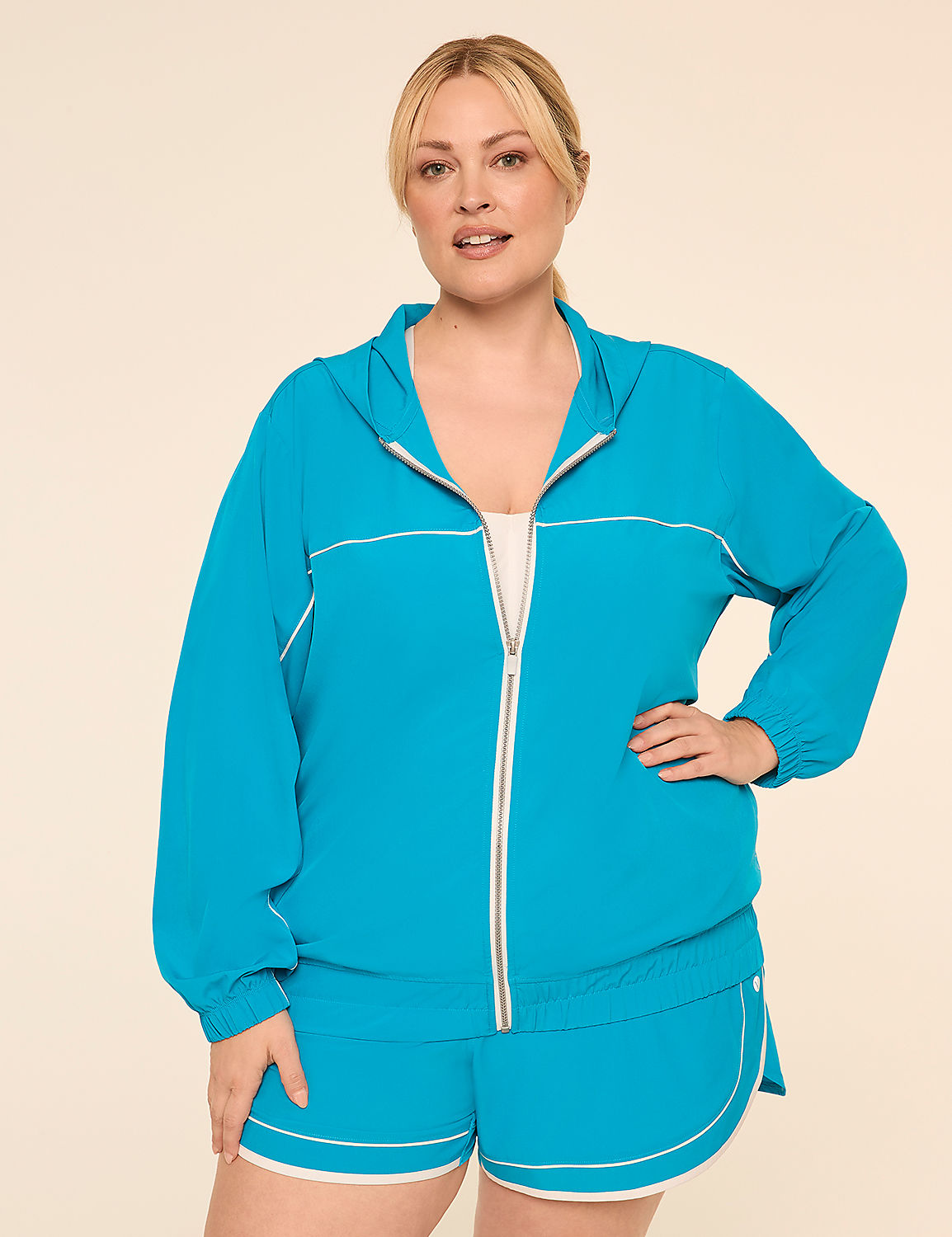 LIVI Full-Zip Hooded Stretch Woven Jacket Product Image 1