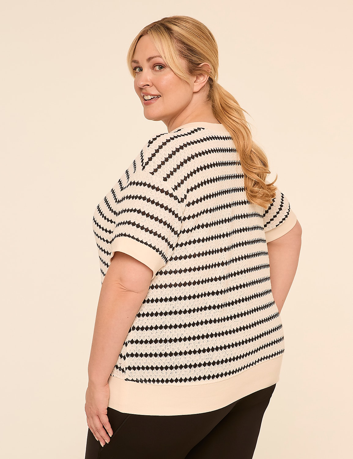 LIVI Elbow-Sleeve Textured-Knit Top Product Image 2