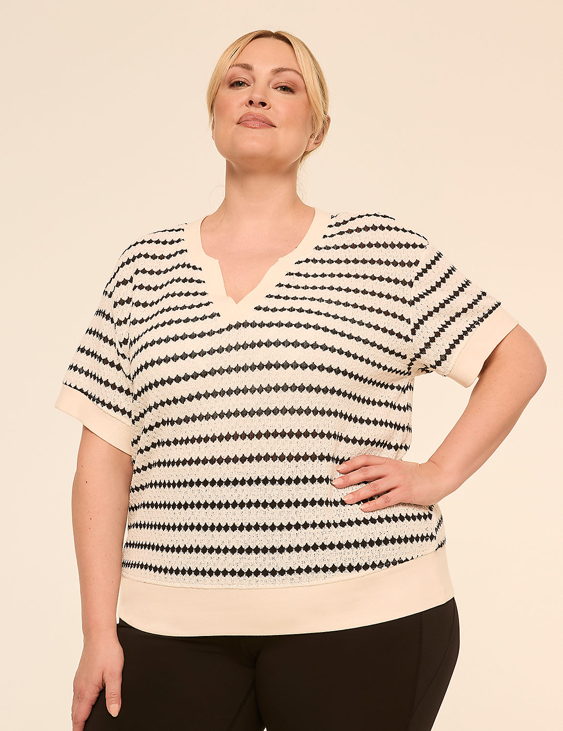 LIVI Elbow-Sleeve Textured-Knit Top Product Image 1