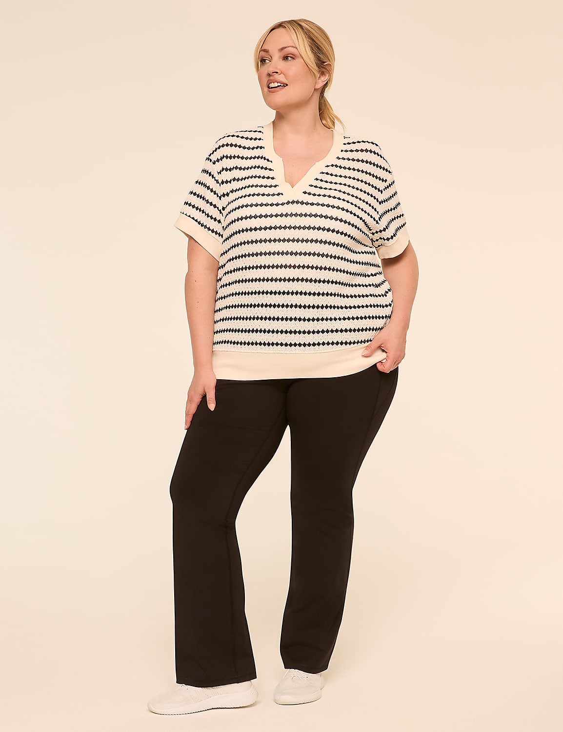 LIVI Elbow-Sleeve Textured-Knit Top Product Image 3