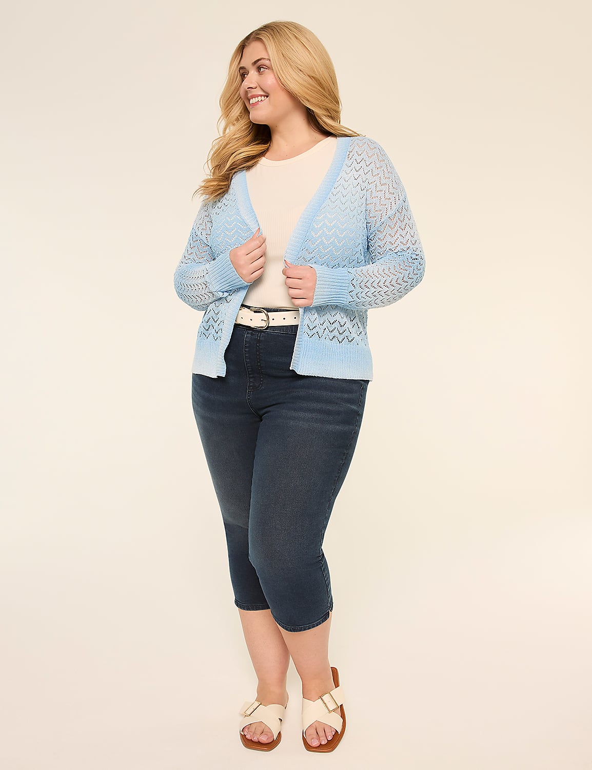 Pointelle-Stitched Open-Front Cardigan Product Image 3