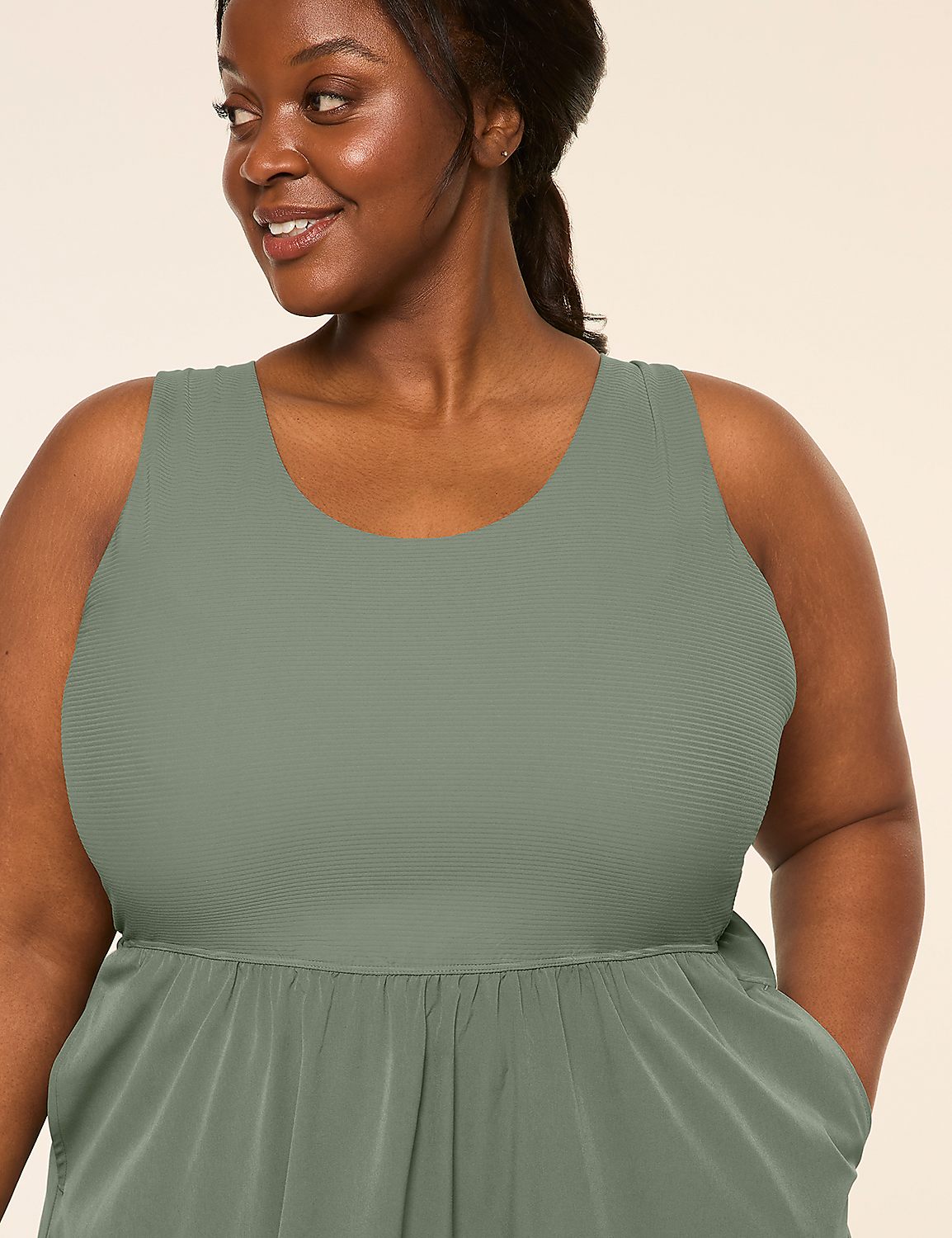 LIVI Sleeveless Rib-Mix Midi Dress Product Image 3