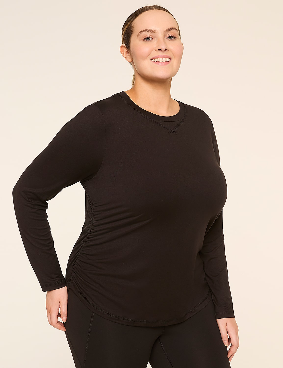 LIVI Soft Long-Sleeve Side-Ruched Tee Product Image 1