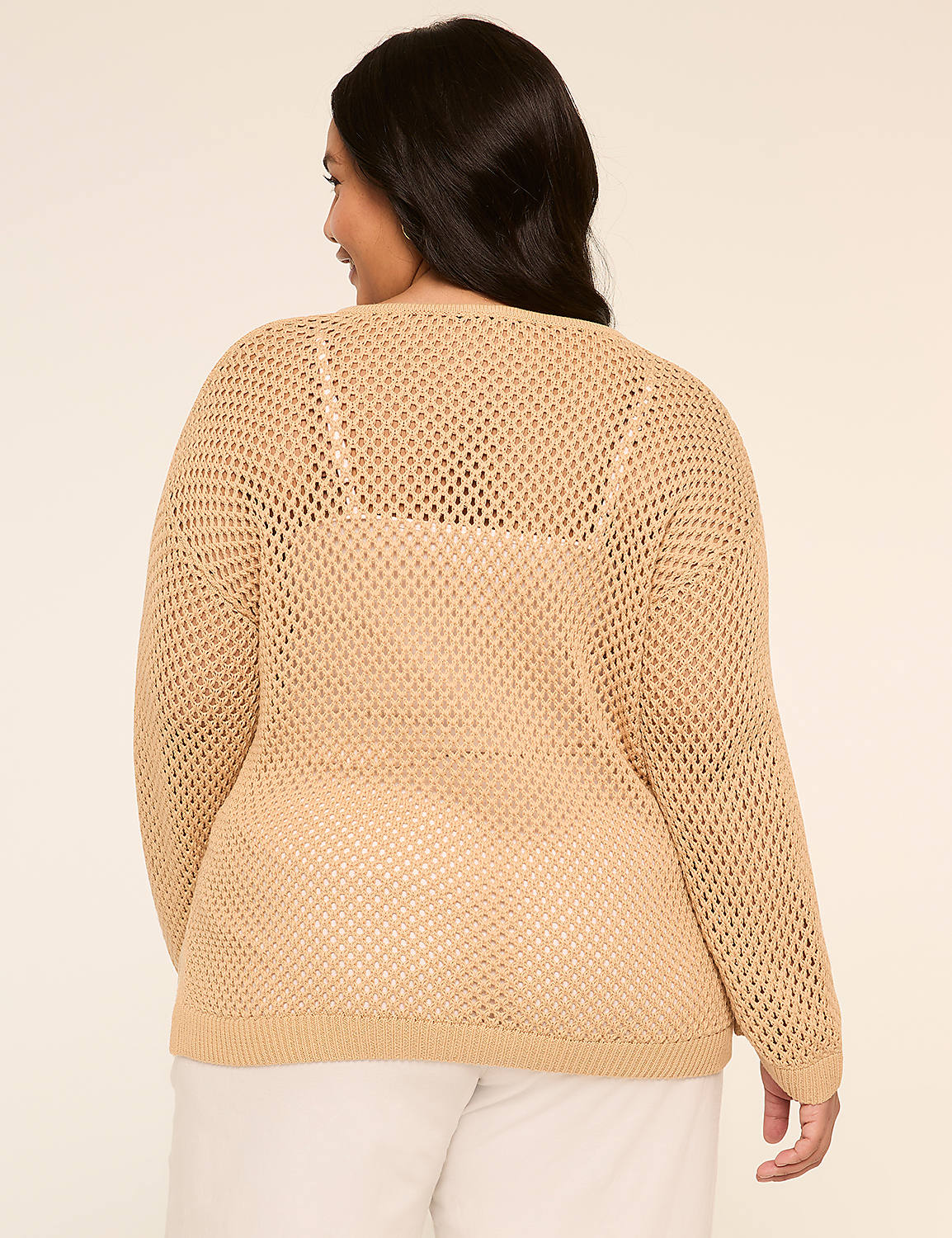 Tassel-Tie Open-Stitch Sweater Tunic Product Image 2