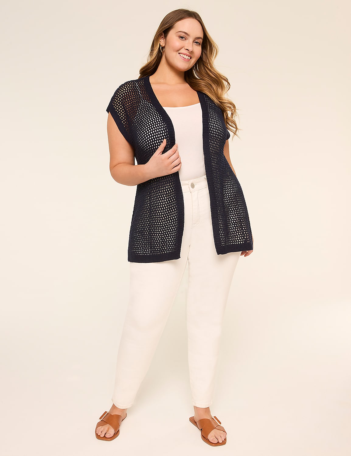 Open-Stitch Belted Cardigan Product Image 5
