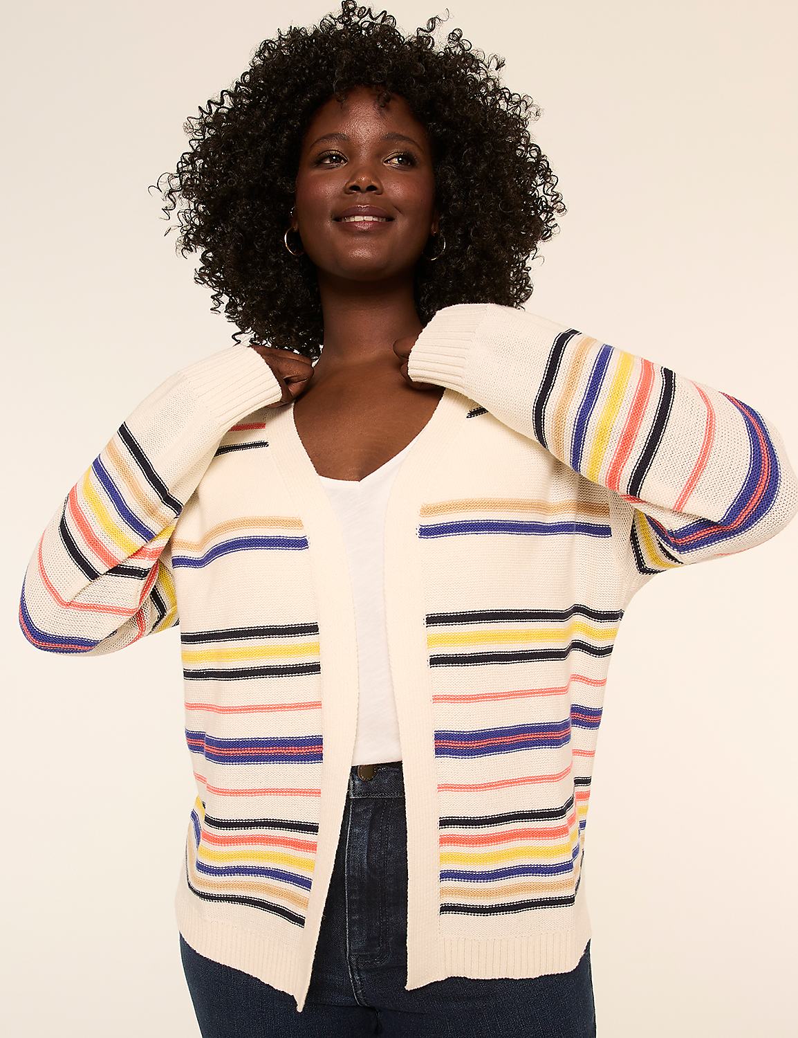 Open-Front Striped Cardigan Product Image 1