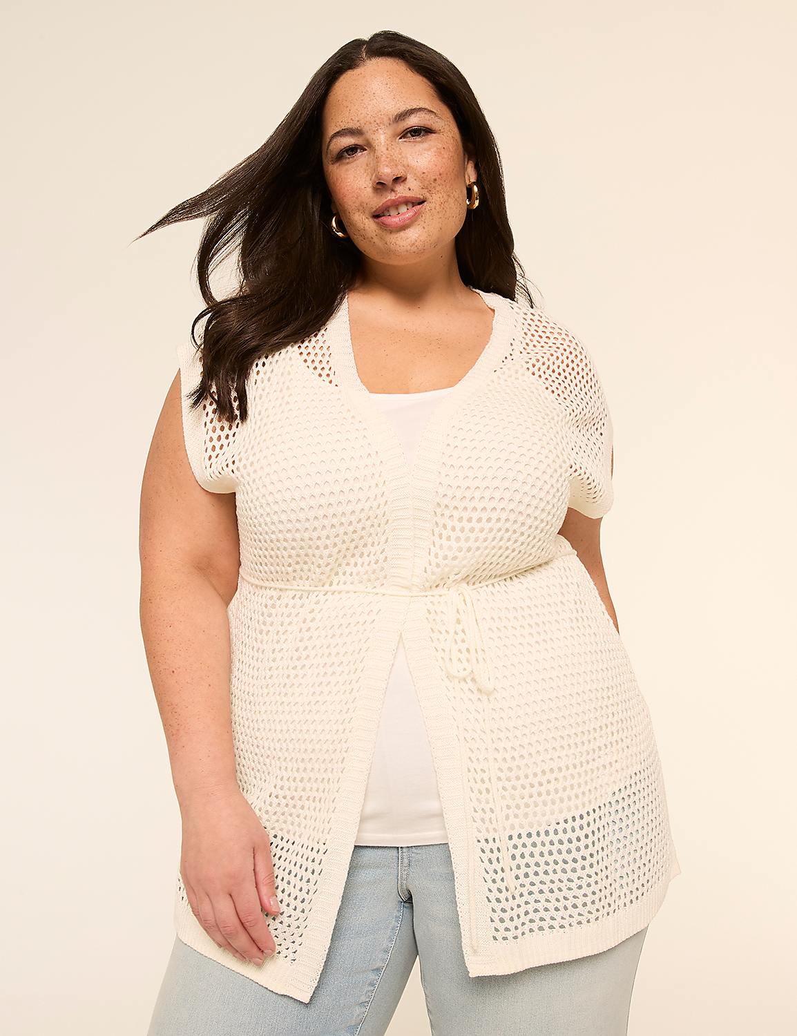 Open-Stitch Belted Cardigan Product Image 1