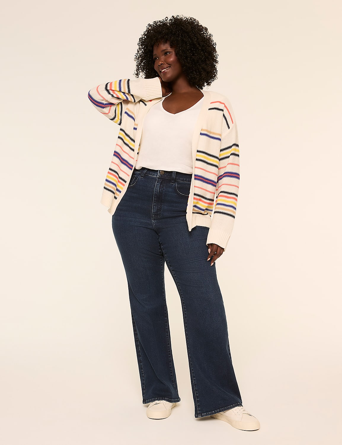 Open-Front Striped Cardigan Product Image 3