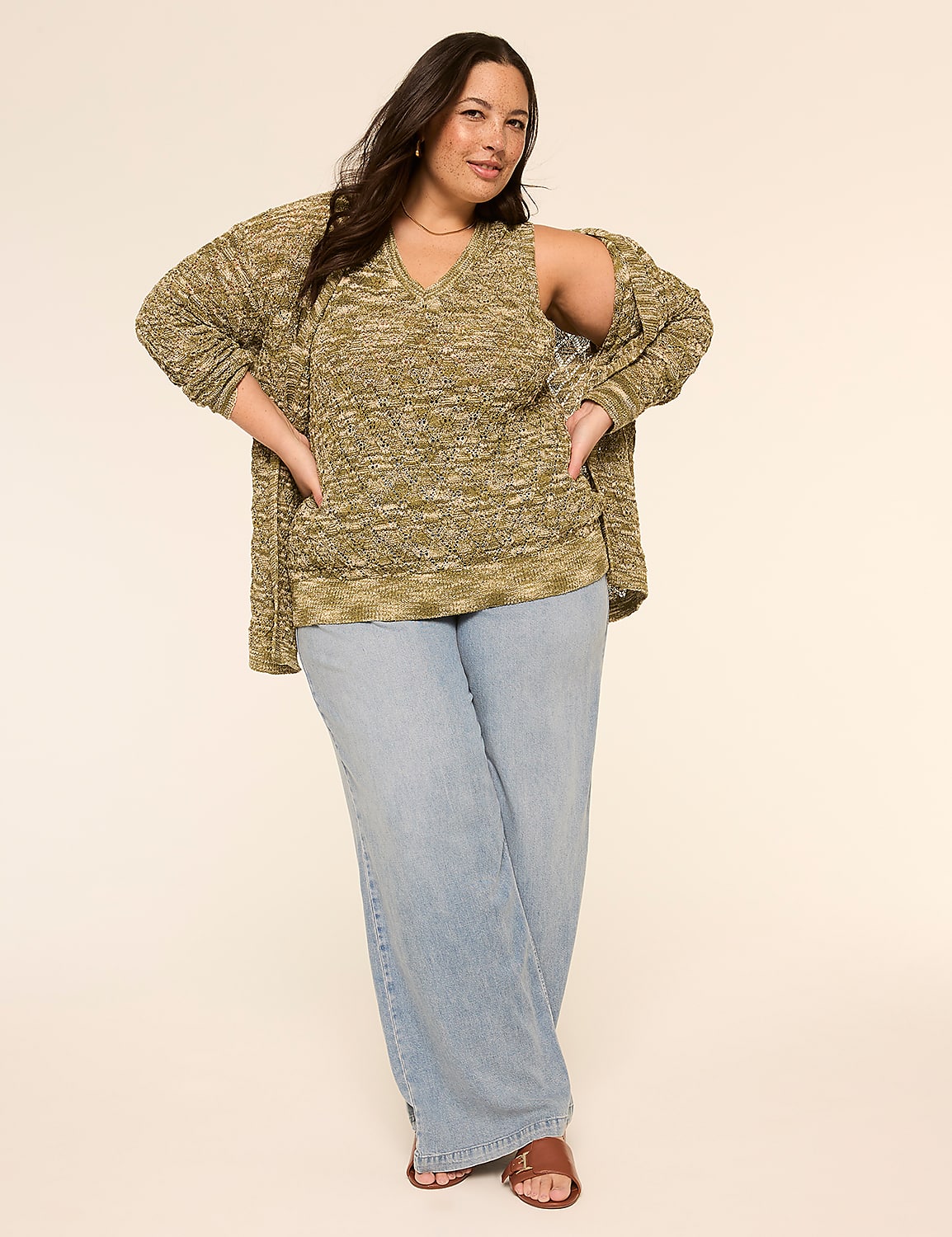 V-Neck Stitch Sweater Tank Product Image 1
