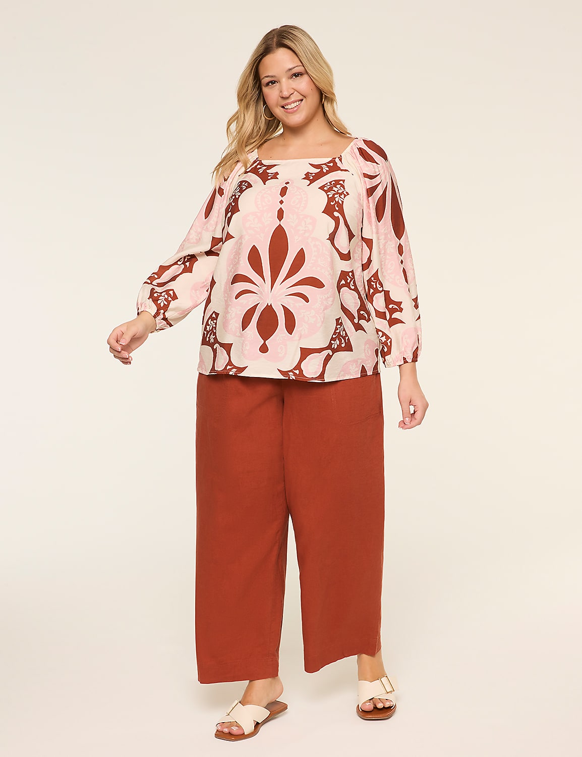Bracelet-Sleeve Square-Neck Popover Blouse Product Image 3