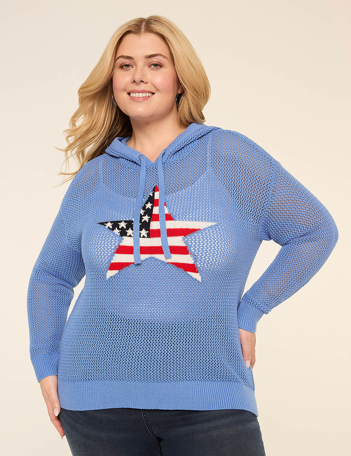 American Flag Star Hooded Sweater Product Image 1