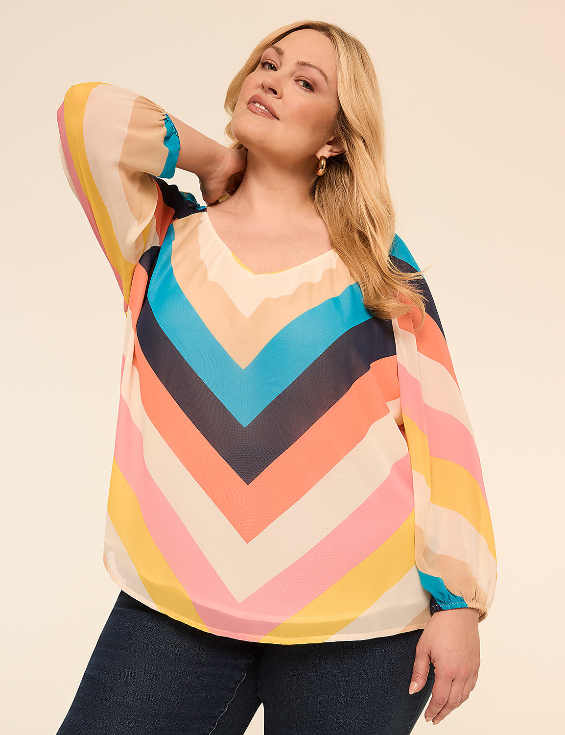 Swing Bracelet-Sleeve V-Neck Blouse Product Image 1