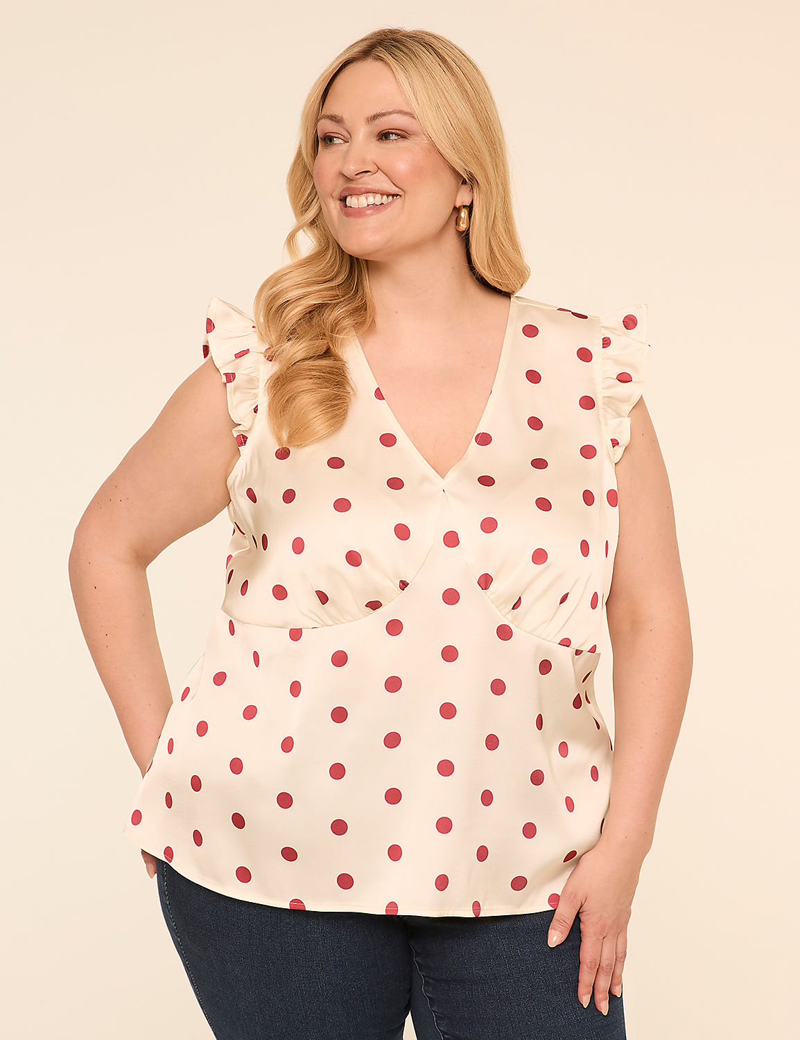 Flutter-Sleeve Satin Babydoll Top Product Image 1