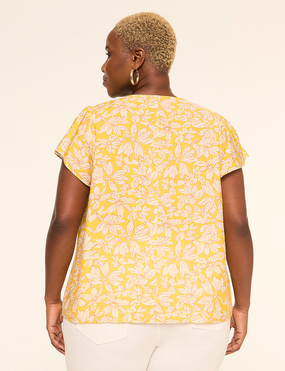 Flutter-Sleeve Notch-Neck Popover Blouse Product Image 2