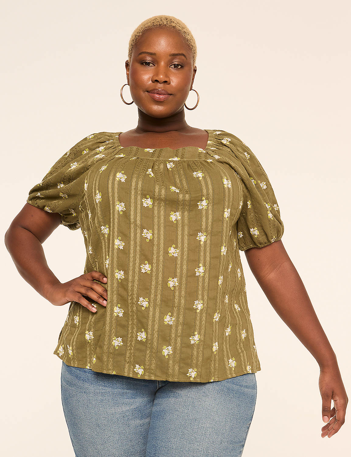 Square-Neck Popover Peasant Blouse Product Image 1