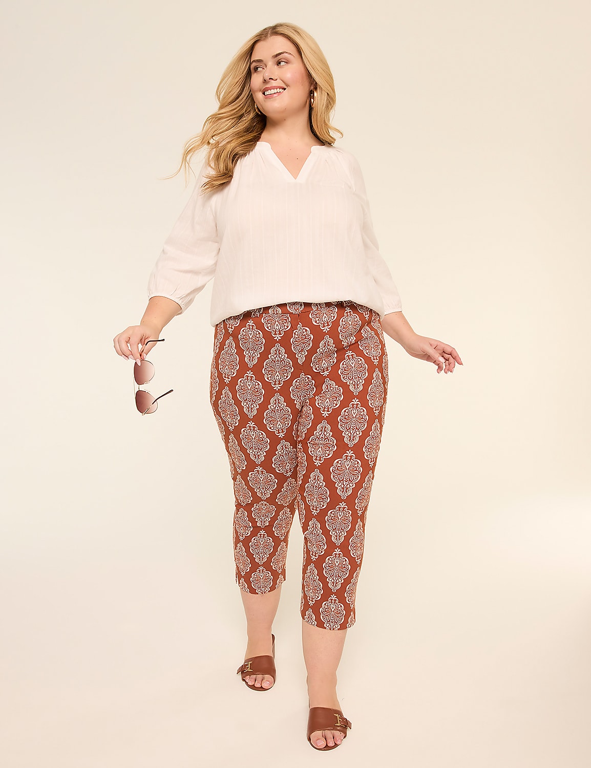 Notch-Neck Elbow-Sleeve Blouse Product Image 3