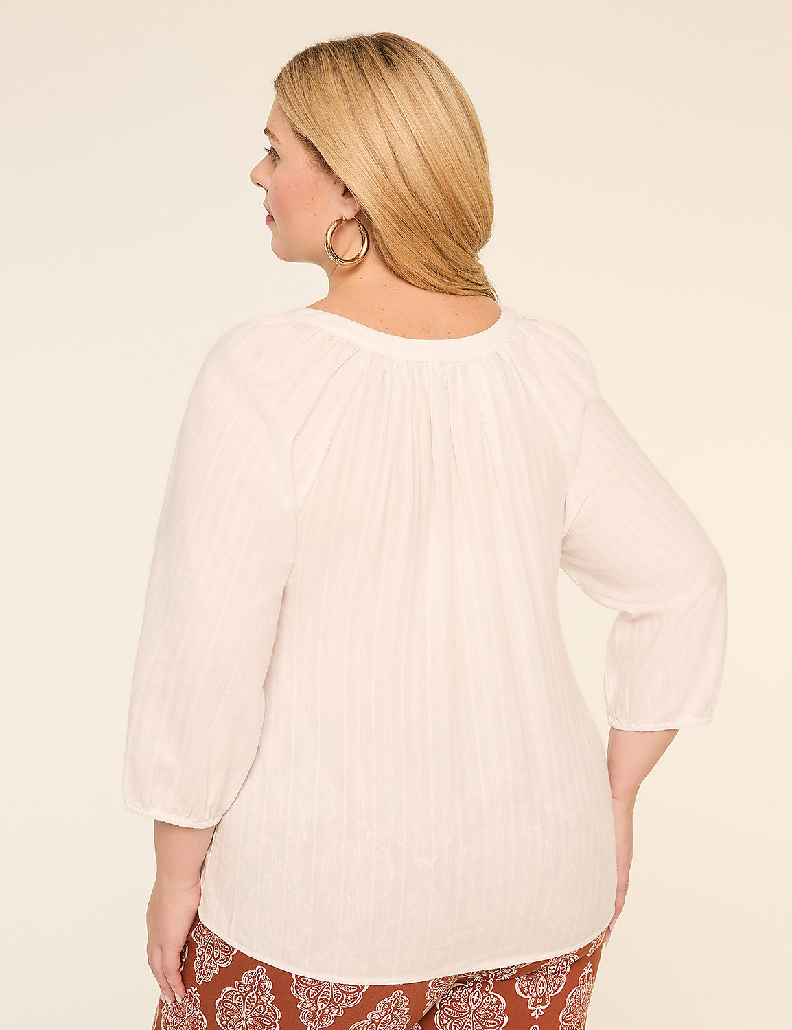 Notch-Neck Elbow-Sleeve Blouse Product Image 2