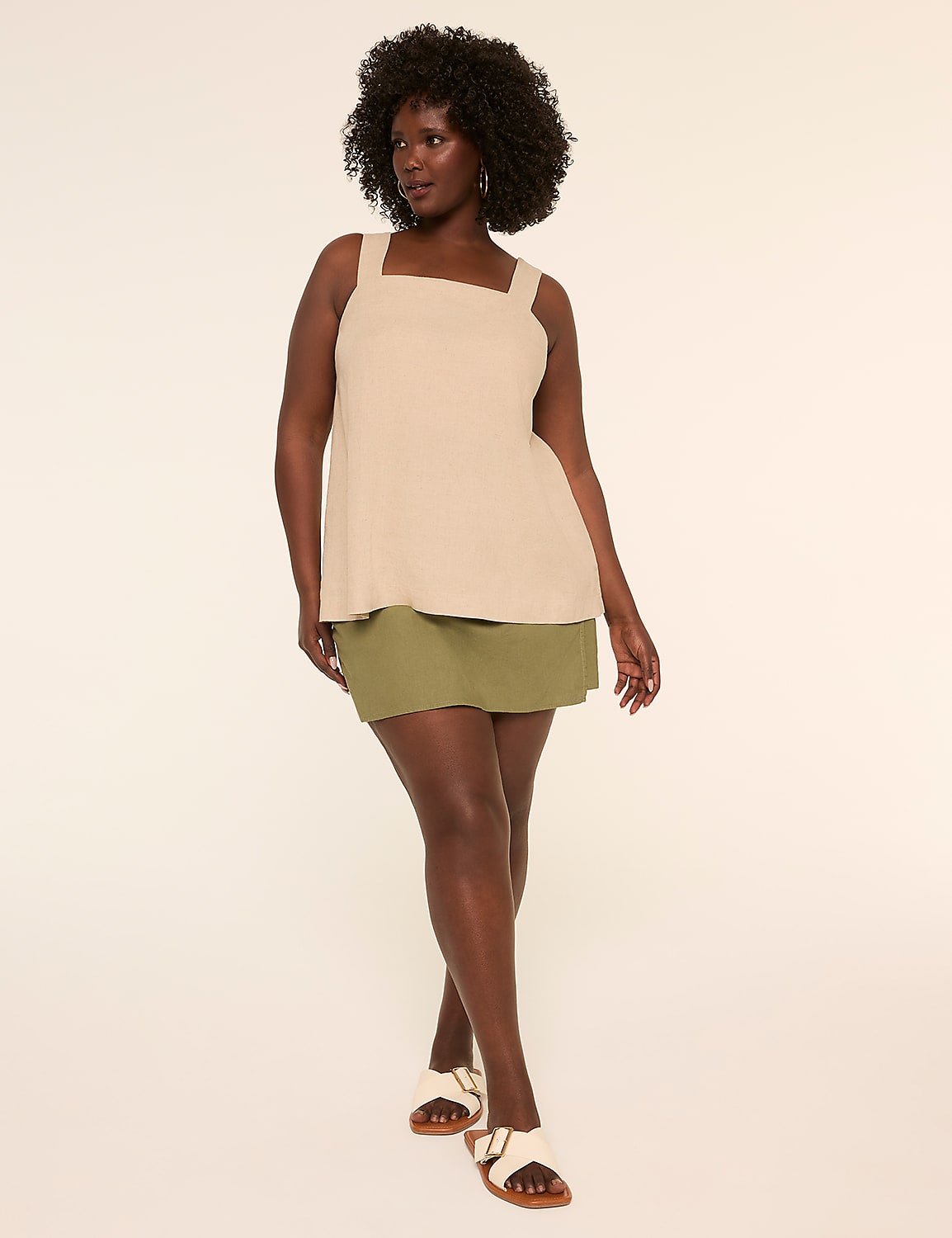 Square-Neck Linen-Blend Tank Product Image 3