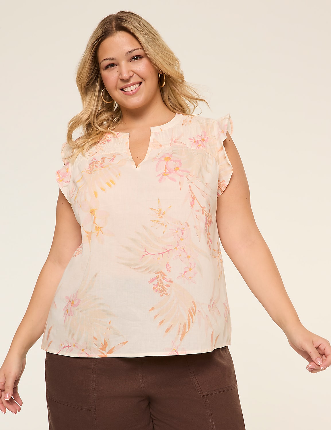 Flutter-Sleeve Smocked-Yoke Top Product Image 1