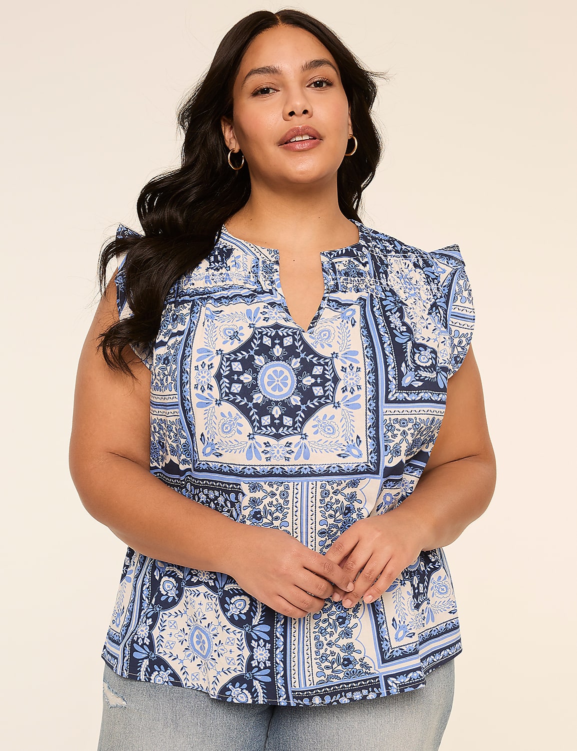 Flutter-Sleeve Smocked-Yoke Top Product Image 1