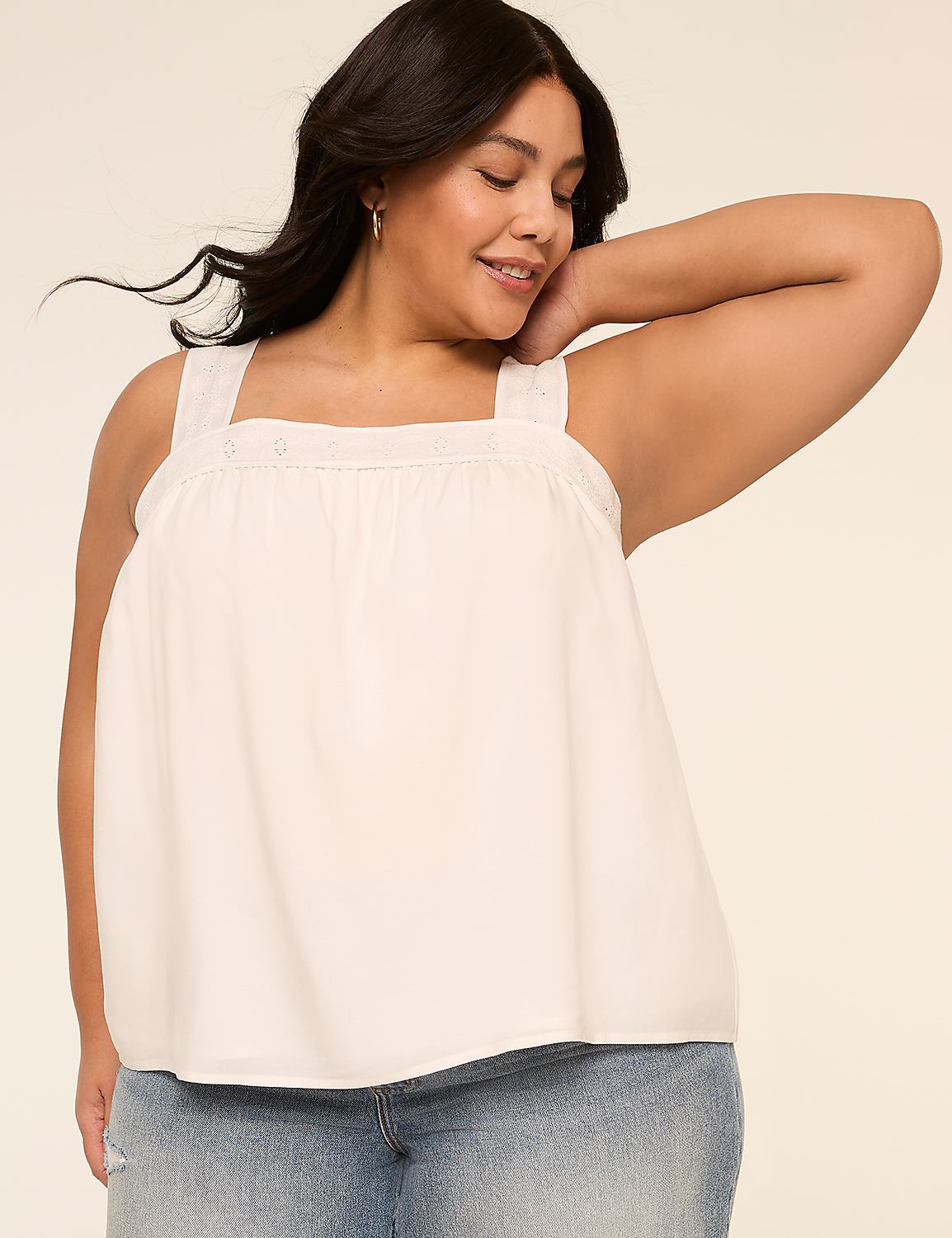 Eyelet-Trim Square-Neck Tank Product Image 1