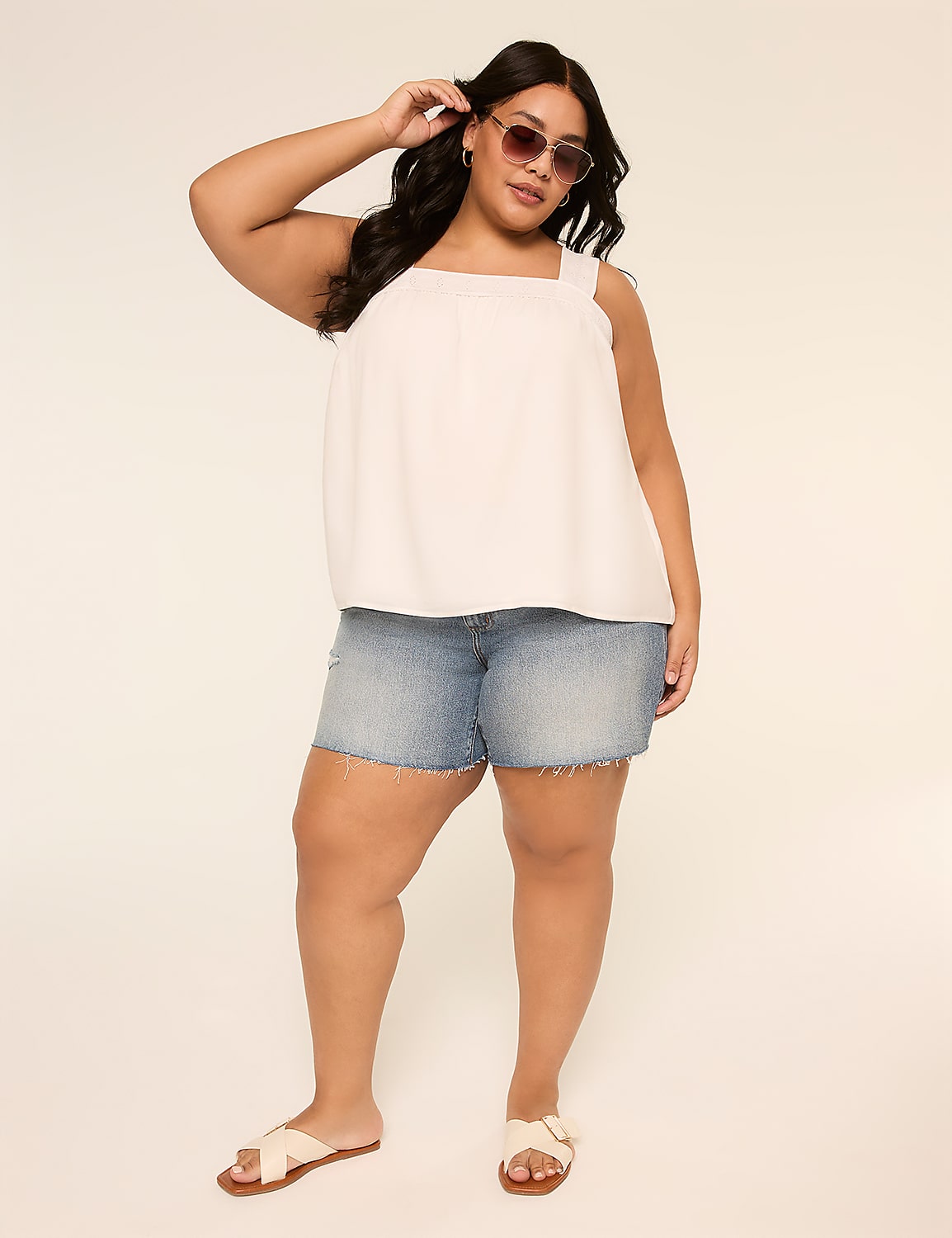 Eyelet-Trim Square-Neck Tank Product Image 3