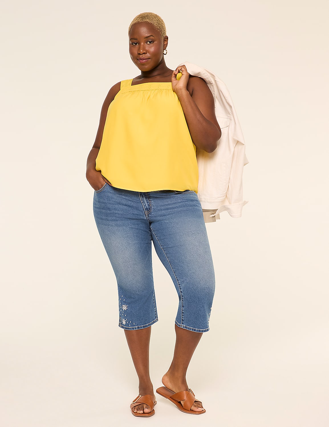 Eyelet-Trim Square-Neck Tank Product Image 3