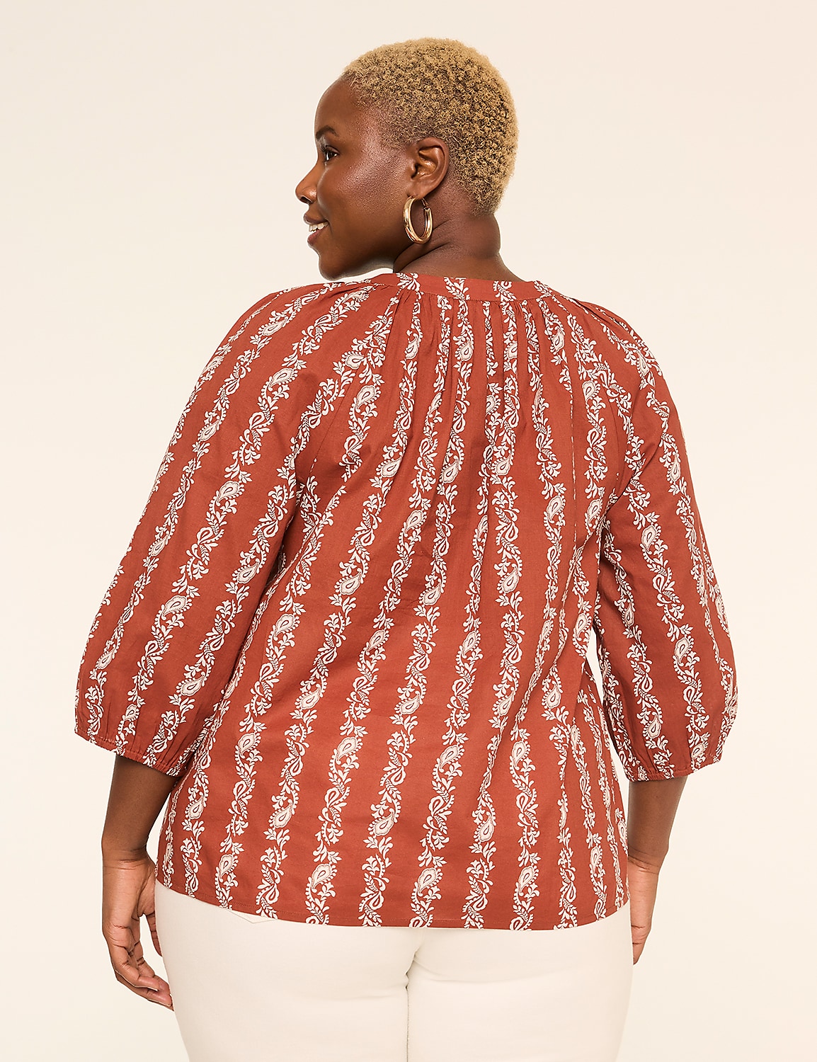 Notch-Neck Elbow-Sleeve Blouse Product Image 2