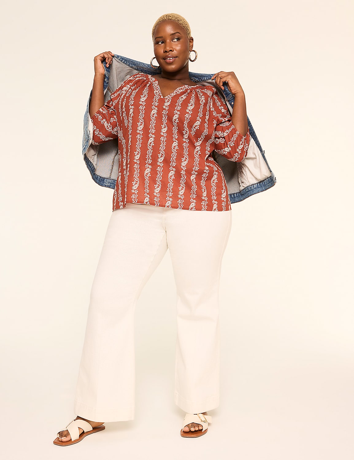Notch-Neck Elbow-Sleeve Blouse Product Image 3