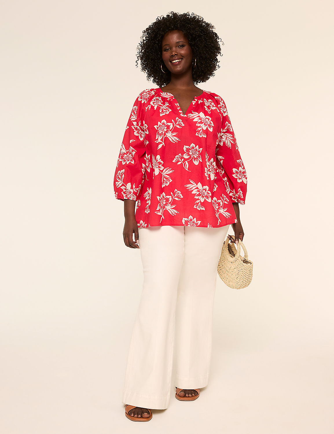 Notch-Neck Elbow-Sleeve Blouse Product Image 3