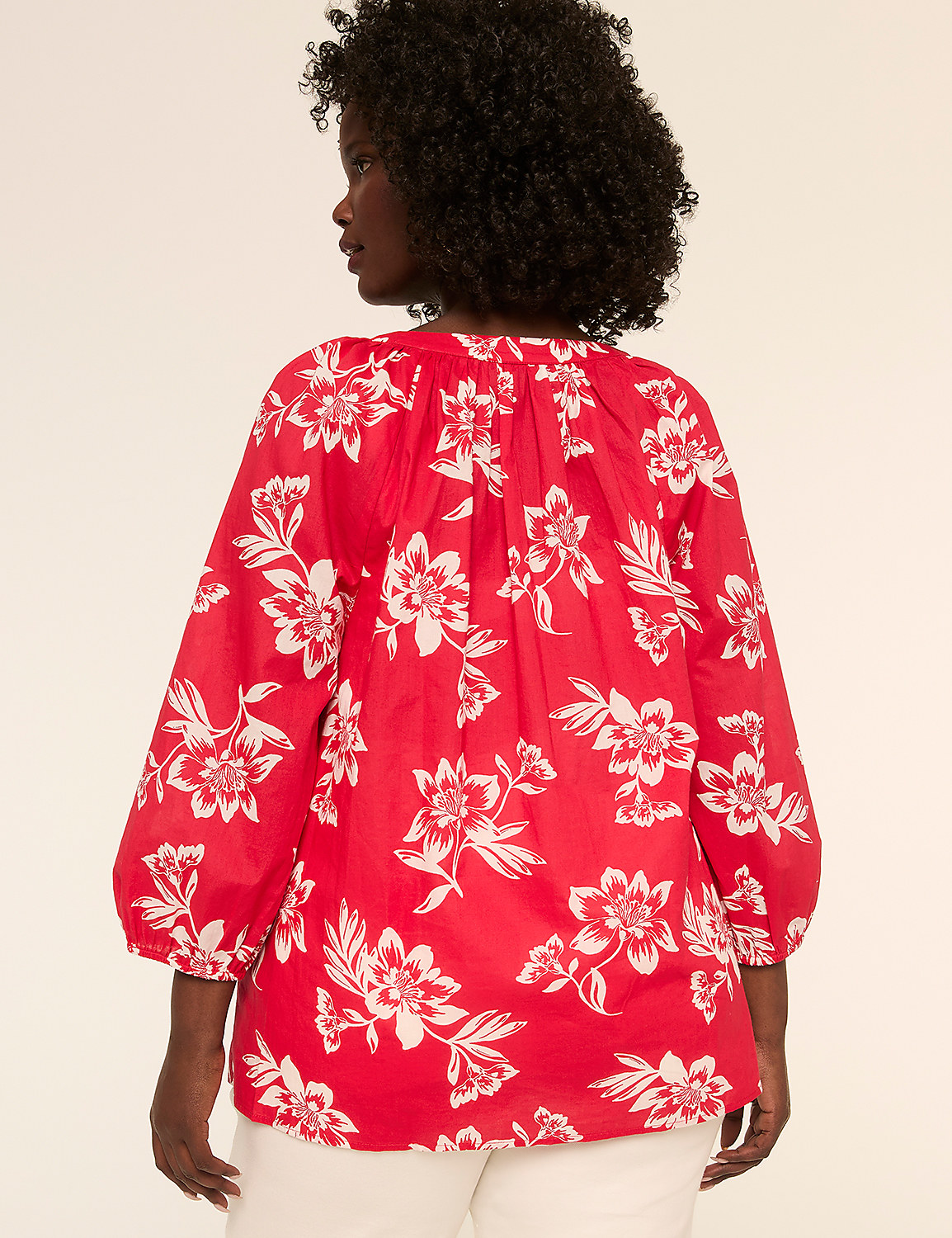 Notch-Neck Elbow-Sleeve Blouse Product Image 2